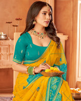 Vishal Prints Teal Green Printed Chiffon Bandhani Print Saree With Foil Print And Fancy Border