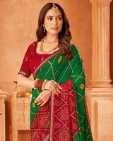 Vishal Prints Dark Forest Green Printed Chiffon Bandhani Print Saree With Foil Print And Fancy Border