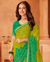 Vishal Prints Olive Green Printed Chiffon Bandhani Print Saree With Foil Print And Fancy Border