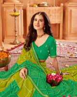 Vishal Prints Olive Green Printed Chiffon Bandhani Print Saree With Foil Print And Fancy Border