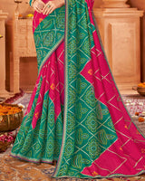 Vishal Prints Burnt Pink Printed Chiffon Bandhani Print Saree With Foil Print And Fancy Border