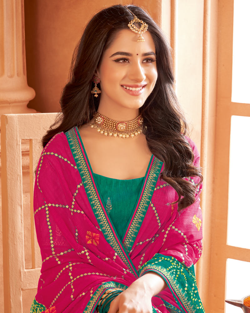 Vishal Prints Burnt Pink Printed Chiffon Bandhani Print Saree With Foil Print And Fancy Border