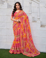 Vishal Prints Light Carmine Pink Printed Patterned Georgette Saree With Fancy Border