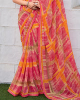 Vishal Prints Light Carmine Pink Printed Patterned Georgette Saree With Fancy Border