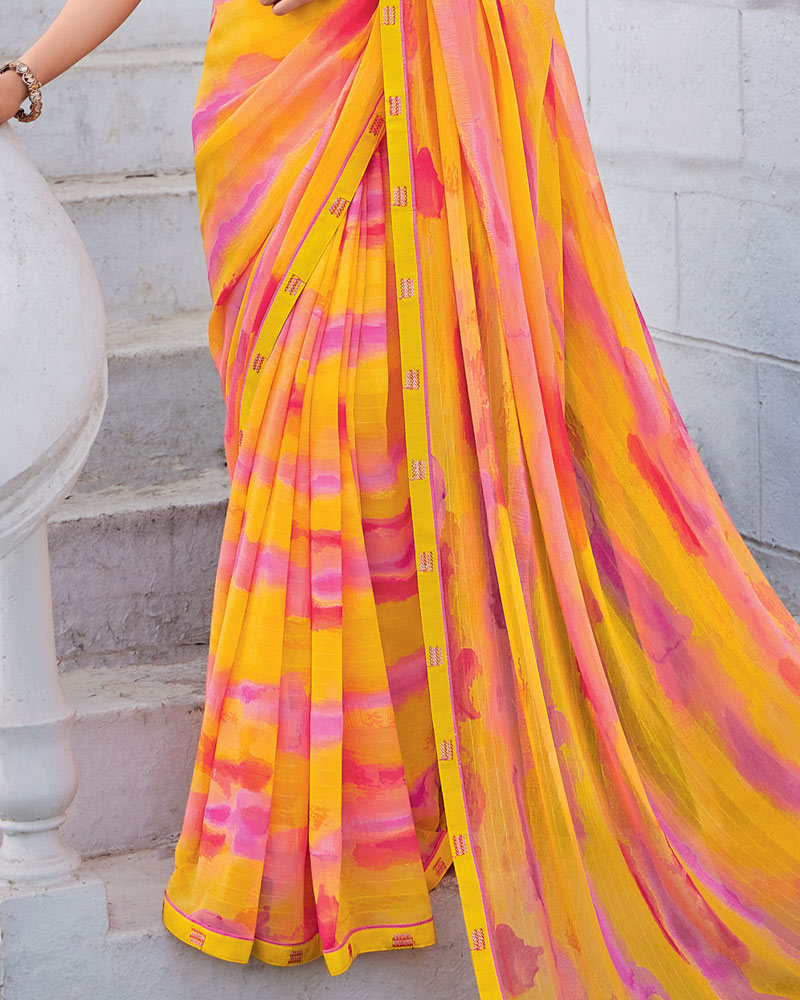 Vishal Prints Light Orange Printed Patterned Georgette Saree With Fancy Border