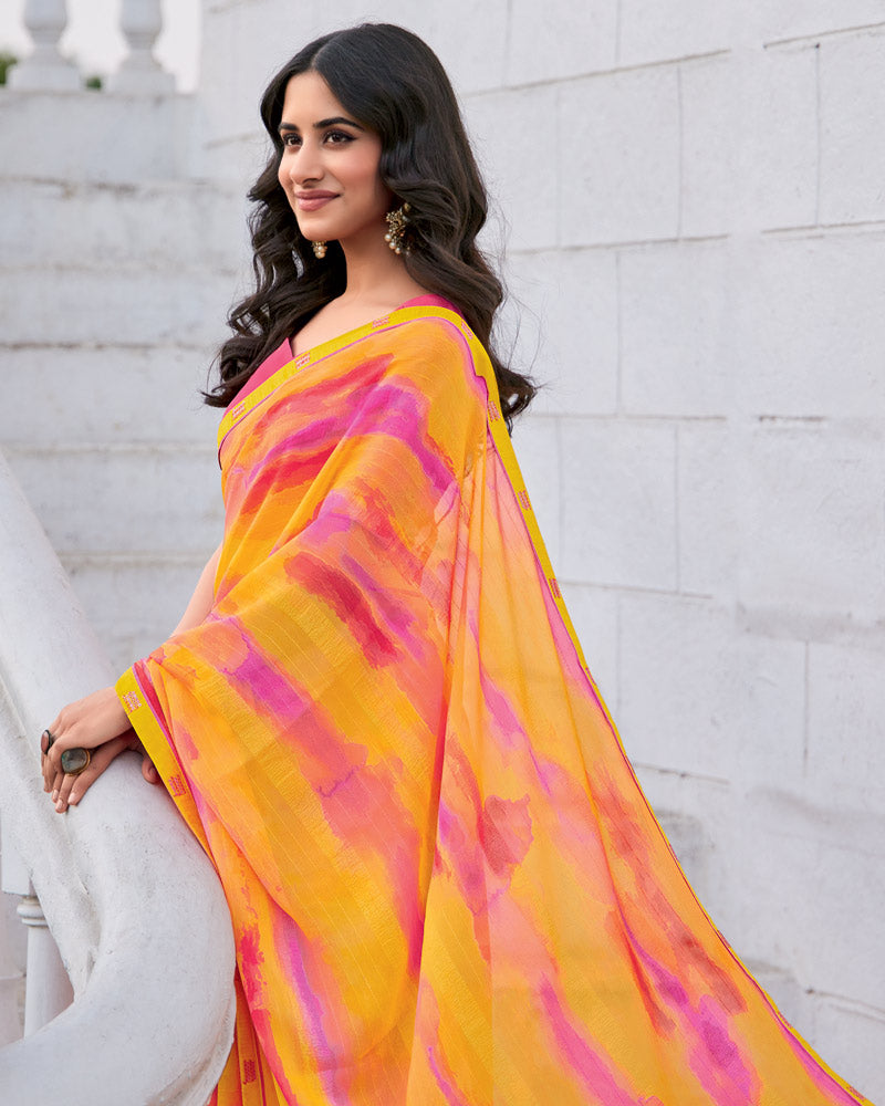 Vishal Prints Light Orange Printed Patterned Georgette Saree With Fancy Border