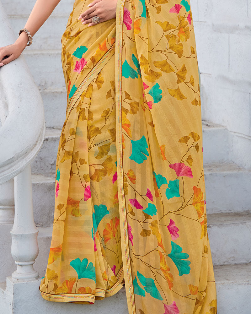 Vishal Prints Yellowish Tan Printed Patterned Georgette Saree With Fancy Border