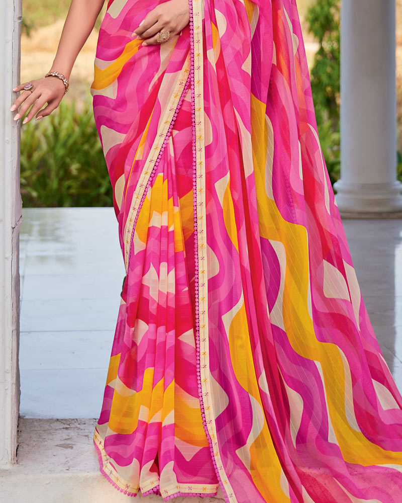 Vishal Prints Blush Pink Printed Patterned Georgette Saree With Fancy Border