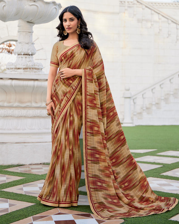 Vishal Prints Sandy Brown Printed Patterned Georgette Saree With Fancy Border