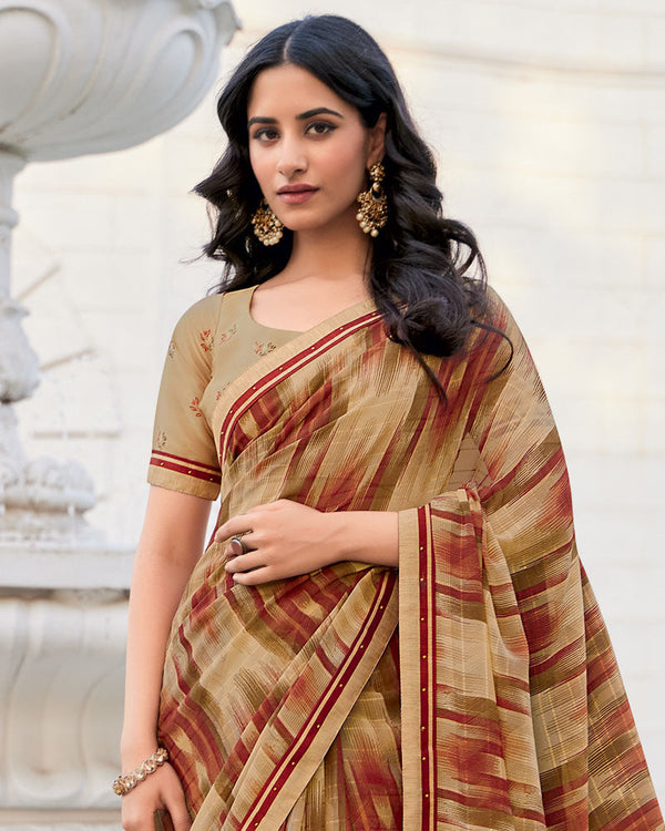 Vishal Prints Sandy Brown Printed Patterned Georgette Saree With Fancy Border
