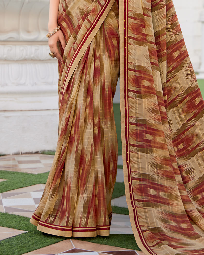 Vishal Prints Sandy Brown Printed Patterned Georgette Saree With Fancy Border