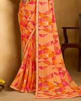 Vishal Prints Pastel Orange Printed Patterened Georgette Saree With Fancy Border