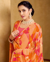 Vishal Prints Pastel Orange Printed Patterened Georgette Saree With Fancy Border