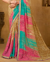 Vishal Prints French Beige Printed Patterened Georgette Saree With Fancy Border