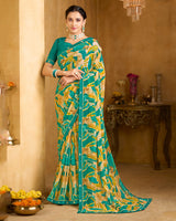 Vishal Prints Persian Green Printed Patterened Georgette Saree With Fancy Border
