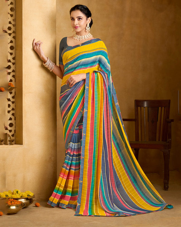 Vishal Prints Multicolored Printed Patterened Georgette Saree With Fancy Border