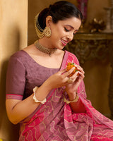 Vishal Prints Dusty Pink Printed Patterened Georgette Saree With Fancy Border