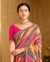 Vishal Prints Brownish Pink Printed Patterened Georgette Saree With Fancy Border