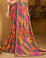 Vishal Prints Brownish Pink Printed Patterened Georgette Saree With Fancy Border