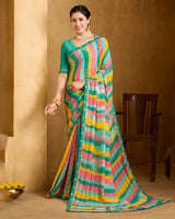 Vishal Prints Persian Green Printed Patterened Georgette Saree With Fancy Border