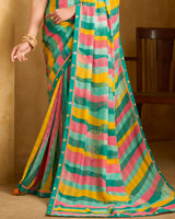 Vishal Prints Persian Green Printed Patterened Georgette Saree With Fancy Border