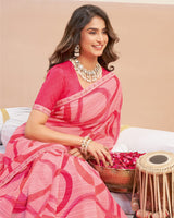 Vishal Prints Coral Pink Printed Patterned Georgette Digital Print Saree With Fancy Border
