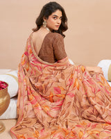 Vishal Prints Pastel Orange Printed Patterned Georgette Digital Print Saree With Fancy Border
