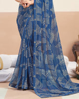 Vishal Prints Ink Blue Printed Patterned Georgette Digital Print Saree With Fancy Border