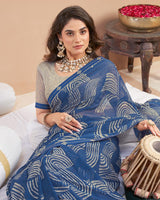 Vishal Prints Ink Blue Printed Patterned Georgette Digital Print Saree With Fancy Border