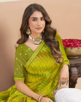 Vishal Prints Olive Green Printed Patterned Georgette Digital Print Saree With Fancy Border
