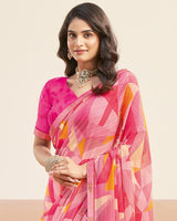 Vishal Prints Rose Pink Printed Patterned Georgette Digital Print Saree With Fancy Border