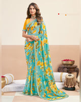 Vishal Prints Sea Green Printed Patterned Georgette Digital Print Saree With Fancy Border