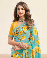 Vishal Prints Sea Green Printed Patterned Georgette Digital Print Saree With Fancy Border