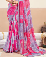 Vishal Prints Purple Grey Printed Patterned Georgette Digital Print Saree With Fancy Border