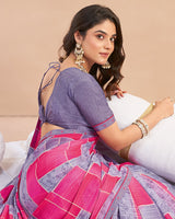 Vishal Prints Purple Grey Printed Patterned Georgette Digital Print Saree With Fancy Border