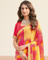 Vishal Prints Apricot Yellow Printed Patterned Georgette Digital Print Saree With Fancy Border