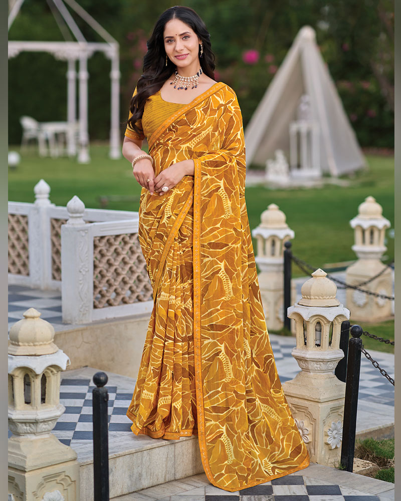 Vishal Prints Brownish Orange Printed Patterned Georgette Saree With Fancy Border