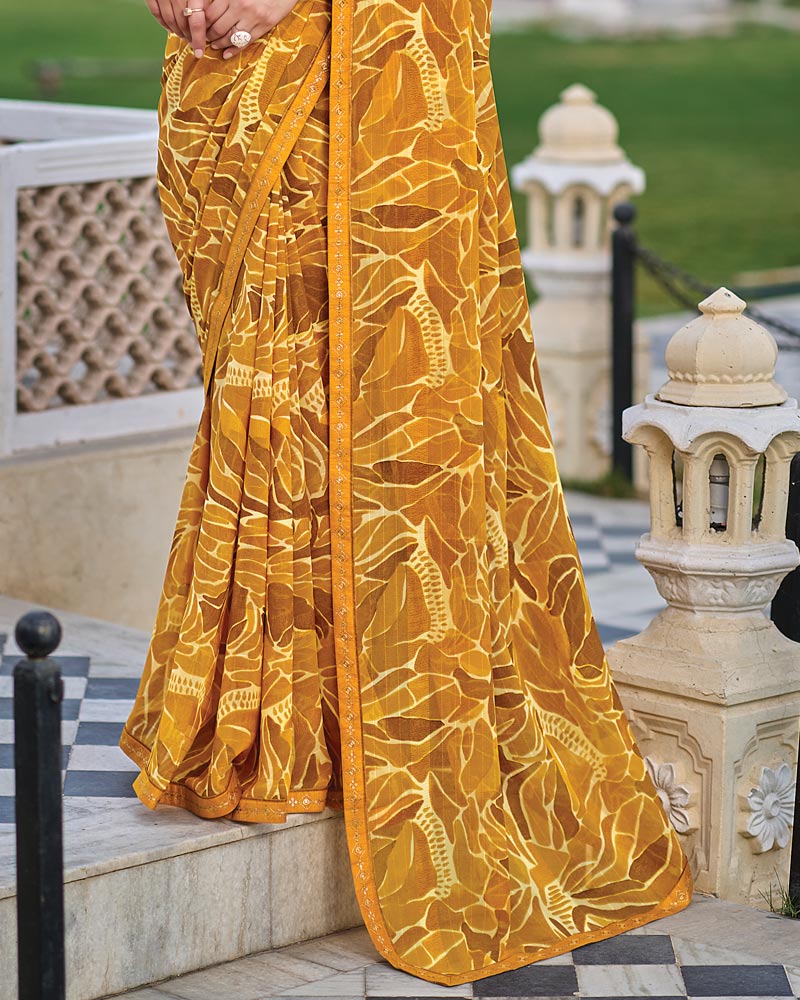 Vishal Prints Brownish Orange Printed Patterned Georgette Saree With Fancy Border