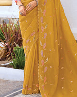 Vishal Prints Light Mustard Designer Fancy Art Silk Saree With Embroidery-Diamond Work And Cut Work Border