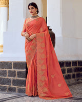 Vishal Prints Persian Red Designer Fancy Art Silk Saree With Embroidery-Diamond Work And Cut Work Border