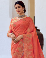 Vishal Prints Persian Red Designer Fancy Art Silk Saree With Embroidery-Diamond Work And Cut Work Border