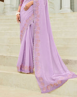 Vishal Prints Pastel Purple Designer Organza Saree With Embroidery-Diamond Work And Cut Work Border