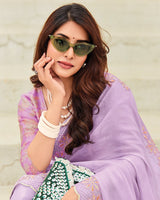 Vishal Prints Pastel Purple Designer Organza Saree With Embroidery-Diamond Work And Cut Work Border