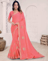 Vishal Prints Light Coral Printed Chiffon Traditional Print Saree With Foil Print And Zari Border