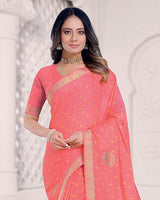 Vishal Prints Light Coral Printed Chiffon Traditional Print Saree With Foil Print And Zari Border