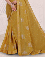 Vishal Prints Ginger Brown Printed Chiffon Traditional Print Saree With Foil Print And Zari Border