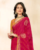 Vishal Prints Purplish Red Printed Chiffon Traditional Print Saree With Foil Print And Zari Border