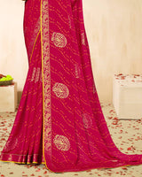 Vishal Prints Purplish Red Printed Chiffon Traditional Print Saree With Foil Print And Zari Border
