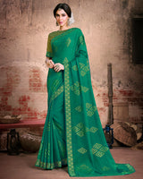 Vishal Prints Deep Sea Green Fancy Brasso Saree With Foil Print And Zari Border