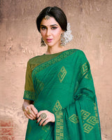 Vishal Prints Deep Sea Green Fancy Brasso Saree With Foil Print And Zari Border